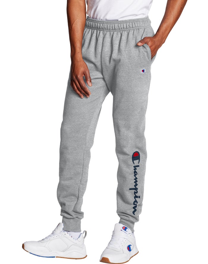 Champion Herre Joggingbukser Grå - Powerblend Fleece Script Logo - Danmark CQA-369051